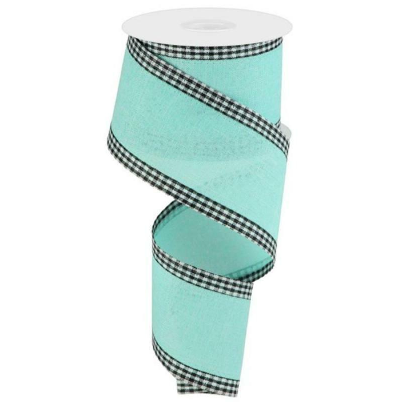 Burlap Ribbon |   2.5" X 10Yd Burlap W/Gingham Edge Ribbon – Aqua Burlap Ribbon Burlap Ribbon