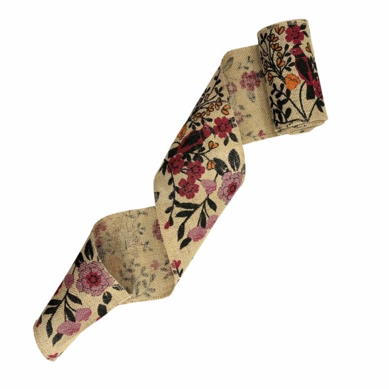 Burlap Ribbon |   5.5" X 15′ Floral Burlap Garland Burlap Ribbon Burlap Ribbon