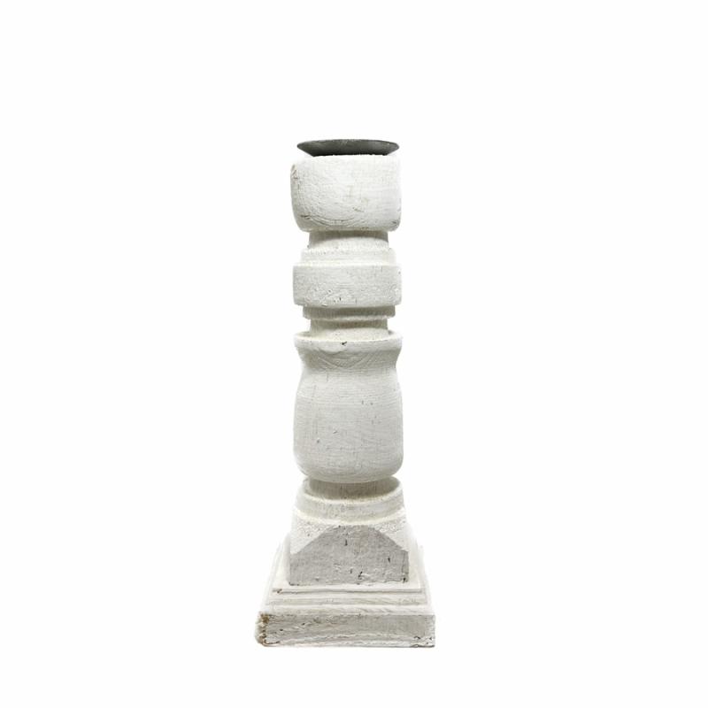 Candleholders |   12" White Wash Wood Pilar Candle Holder Candleholders Candleholders