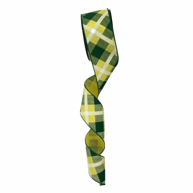 Canvas Ribbon |   2.5" X 10Yd Green And Yellow Diagonal Plaid Ribbon Canvas Ribbon Canvas Ribbon