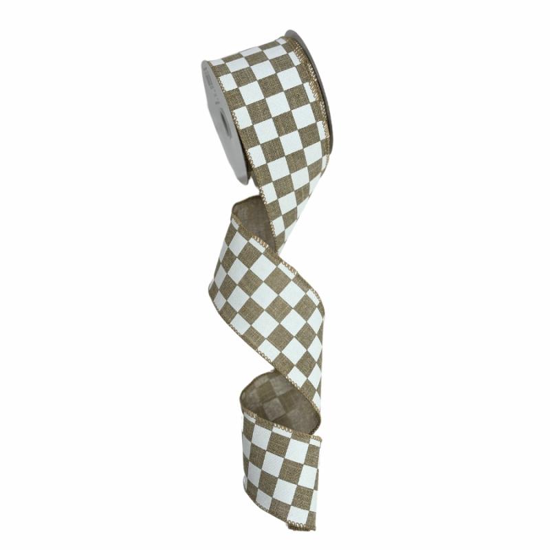 Canvas Ribbon |   2.5" X 10Yd Natural And White Checkered Ribbon Canvas Ribbon Canvas Ribbon