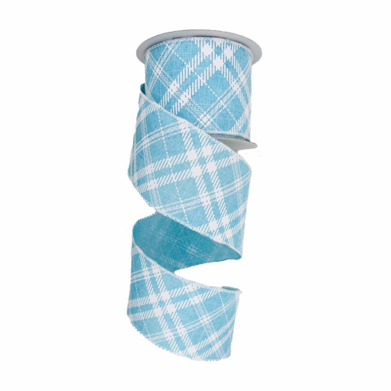 Canvas Ribbon |   2.5" X 10Yd White Crisscross Light Blue Ribbon Canvas Ribbon Canvas Ribbon