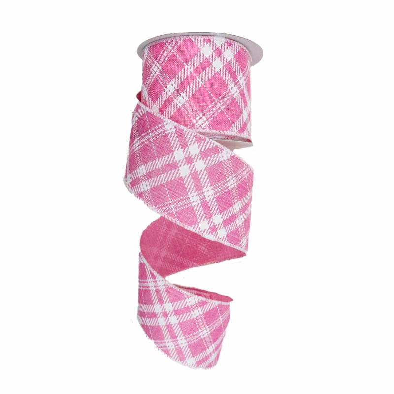 Canvas Ribbon |   2.5" X 10Yd White Crisscross Light Pink Canvas Ribbon Canvas Ribbon Canvas Ribbon