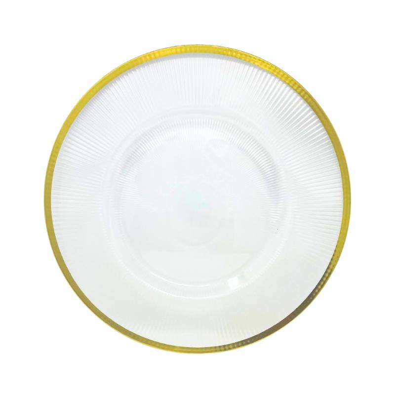 Charger Plates |   13" Rnd Clear Ribbed Charger Plate With Gold Trim Charger Plates Charger Plates