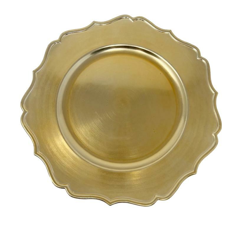 Charger Plates |   13" Rnd Plastic Scallop Edge Charger Plate- Shiny Gold Charger Plates Charger Plates