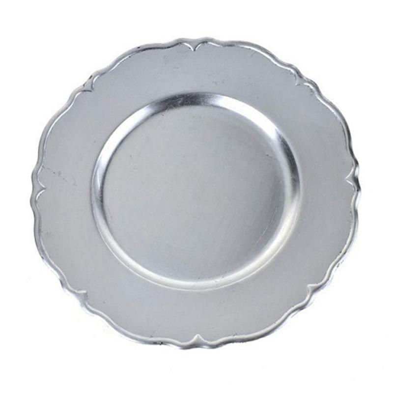 Charger Plates |   13" Rnd Plastic Scalloped Edge Charger Plate- Smooth Silver Charger Plates Charger Plates