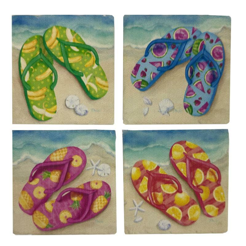 Coffee Mugs & Coasters |   Fruity Flip Flops-4Pc Square Coaster Set Coffee Mugs & Coasters Coffee Mugs & Coasters