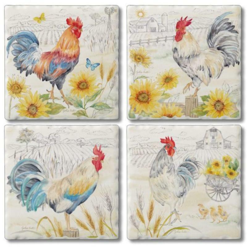 Coffee Mugs & Coasters |   Good Morning Sunshine Rooster – Set Of 4 Coaster Set Coffee Mugs & Coasters Coffee Mugs & Coasters