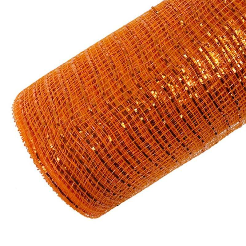 Deco Mesh & Mesh Tubing |   21"X10Yd Metallic Deco Mesh – Orange Crafting Deco Mesh & Mesh Tubing