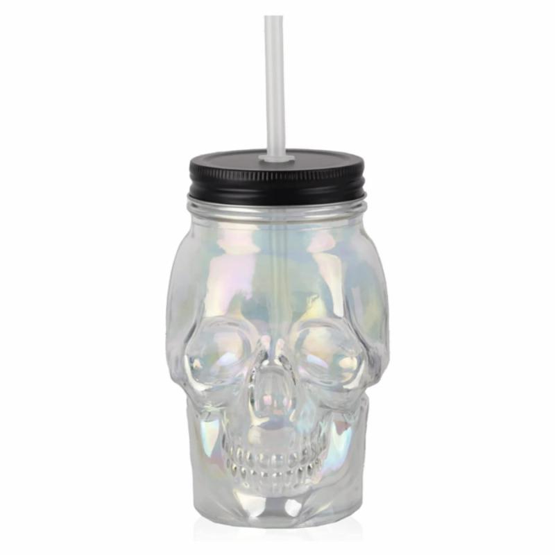 Drinkware & Beverage Dispensers |   18Oz Clear Iridescent Glass Skull Sipper Drinkware & Accessories Drinkware & Beverage Dispensers