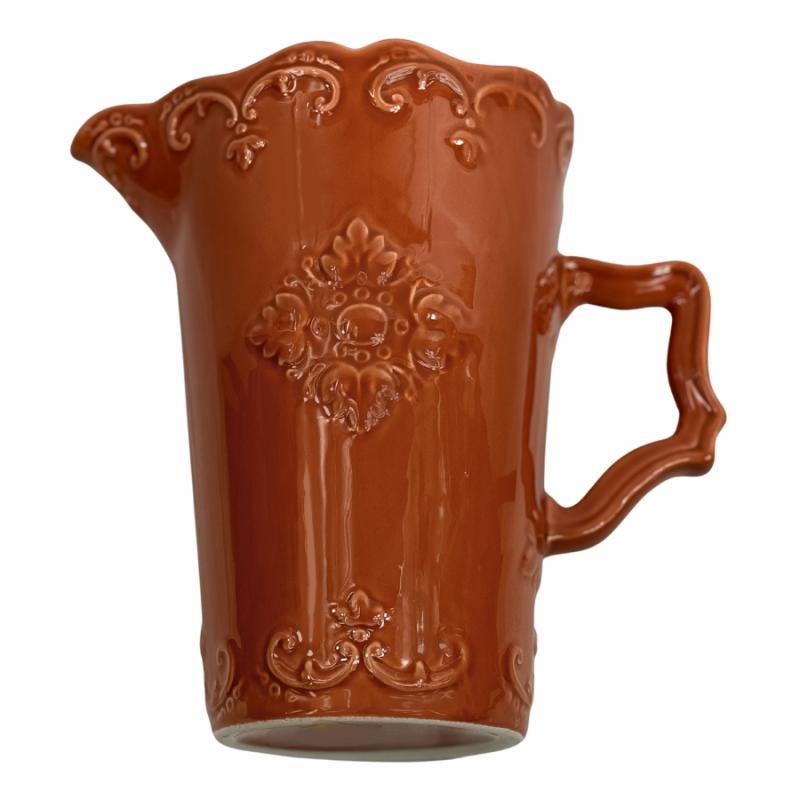 Drinkware & Beverage Dispensers |   Burnt Orange Scroll Patterned Ceramic Pitcher Drinkware & Accessories Drinkware & Beverage Dispensers