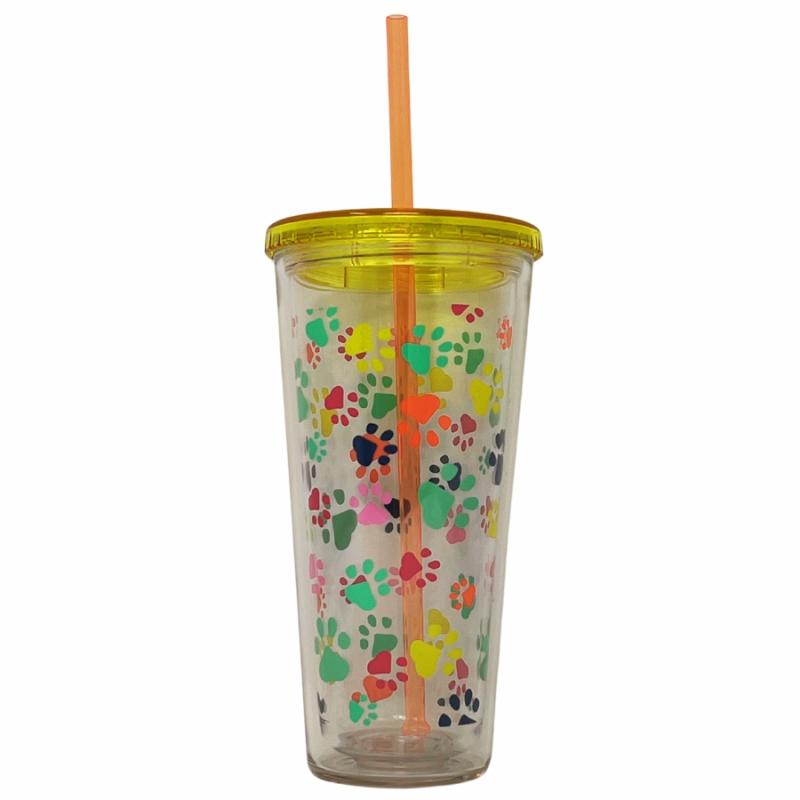 Drinkware & Serveware |   Paw Print Tumbler With Straw Barware Drinkware & Serveware