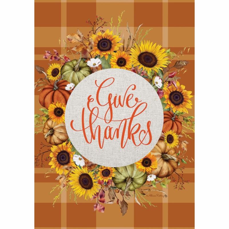 Garden Flags |   Give Thanks Wreath Garden Flag Flags Garden Flags