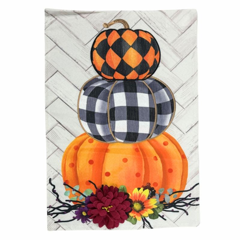 Garden Flags |   Haunted Stacked Pumpkins Garden Flag Flags Garden Flags