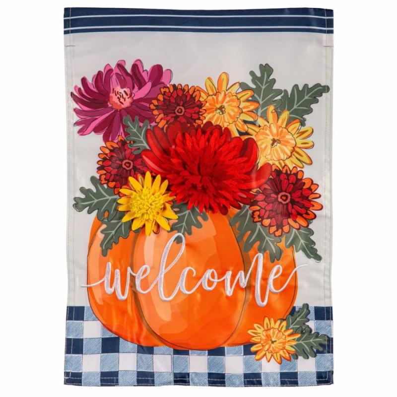 Garden Flags |   Mums And Pumpkin Applique Garden Flag Flags Garden Flags