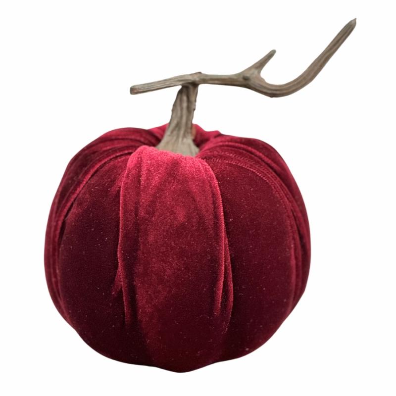 Halloween Decor |   6.5" Velvet Pumpkin Decoration- Burgundy Halloween Decor Halloween Decor