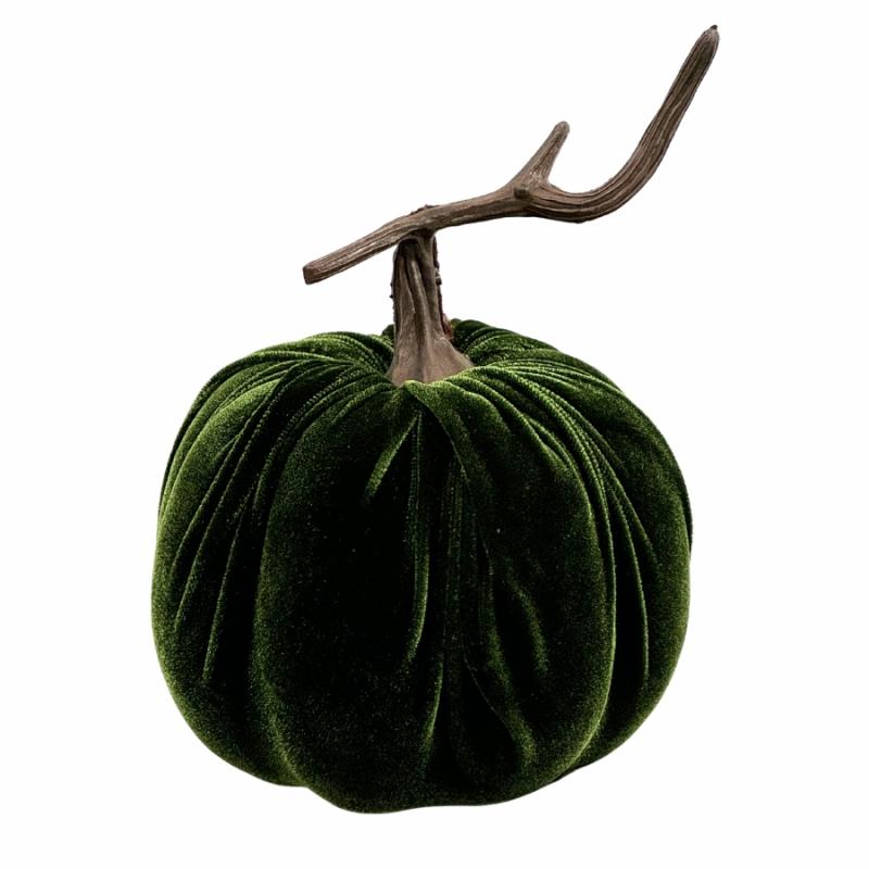 Halloween Decor |   6.5" Velvet Pumpkin Decoration- Deep Green Halloween Decor Halloween Decor