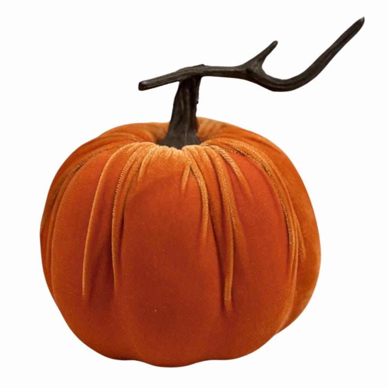 Halloween Decor |   6.5" Velvet Pumpkin Decoration- Orange Halloween Decor Halloween Decor