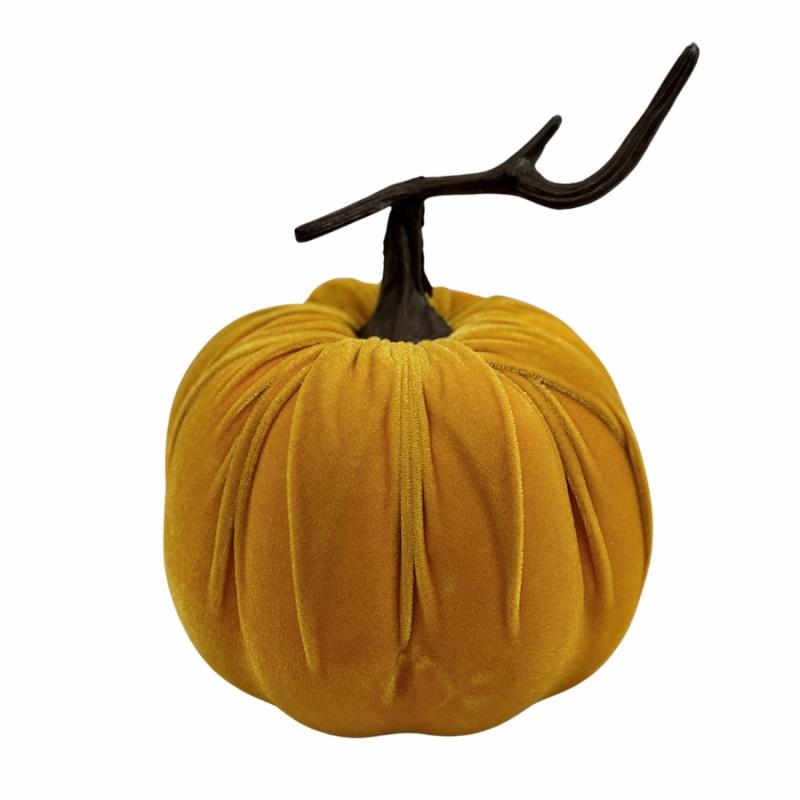 Halloween Decor |   6.5" Velvet Pumpkin Decoration- Yellow Halloween Decor Halloween Decor