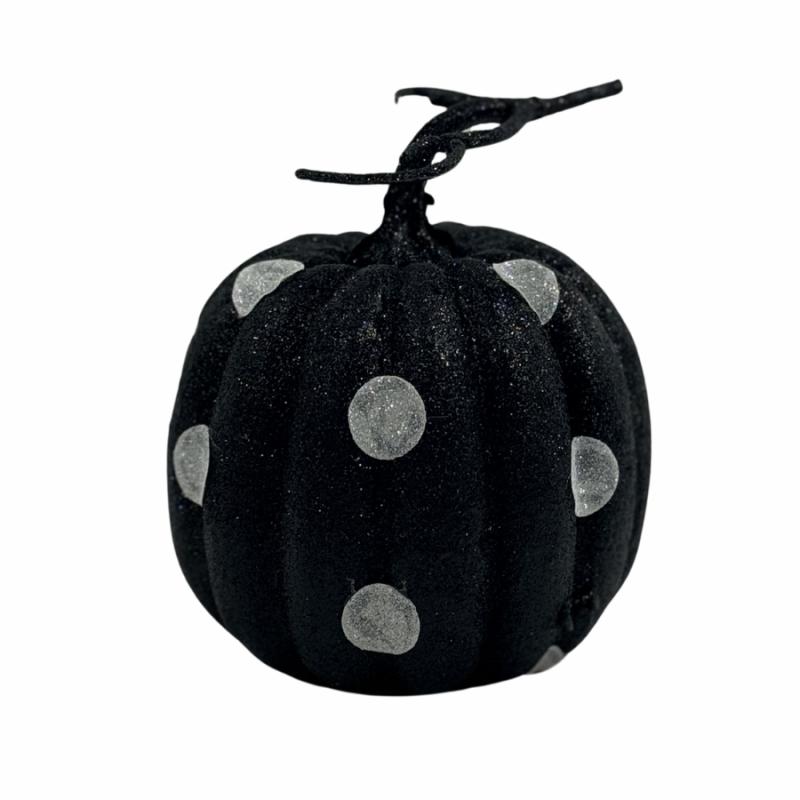 Halloween Decor |   6" Black Glitter Pumpkin With White Polka Dots Halloween Decor Halloween Decor