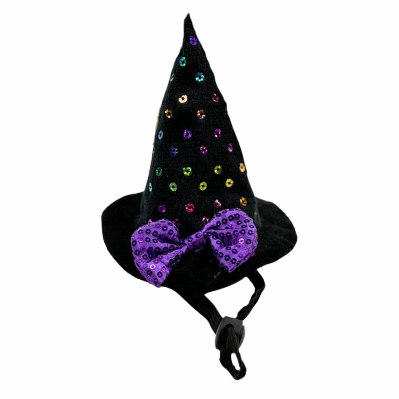 Halloween Decor |   Bark & Bone Witch Hat For Pets- Purple Sequin Halloween Decor Halloween Decor