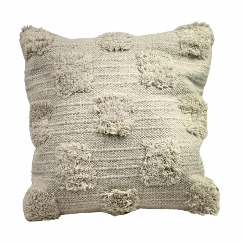 Indoor Pillows |   18" Square Pillow- Cream With Fringe Patches Home Accents Indoor Pillows