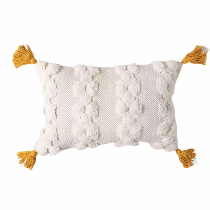 Indoor Pillows |   Gold & Cream Tufted Tasseled Lumbar Pillow Home Accents Indoor Pillows