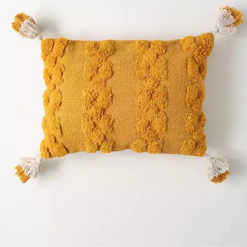 Indoor Pillows |   Gold Tufted Tasseled Lumbar Pillow Home Accents Indoor Pillows