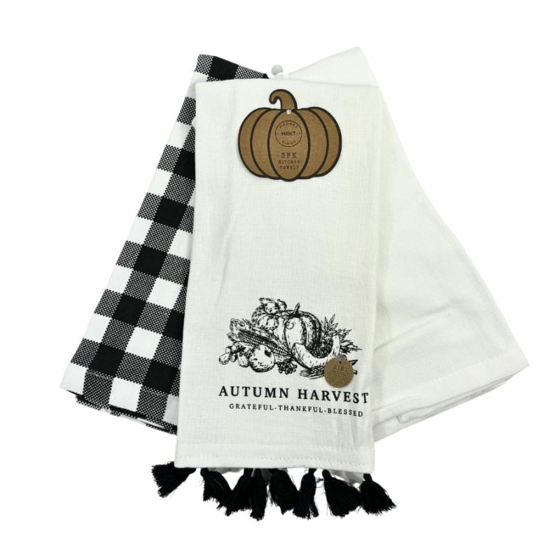 Kitchen Towels, Dish Cloths & Aprons |   3 Pack Autumn Harvest Black And White Kitchen Towels Kitchen Towels, Dish Cloths & Aprons Kitchen Towels, Dish Cloths & Aprons