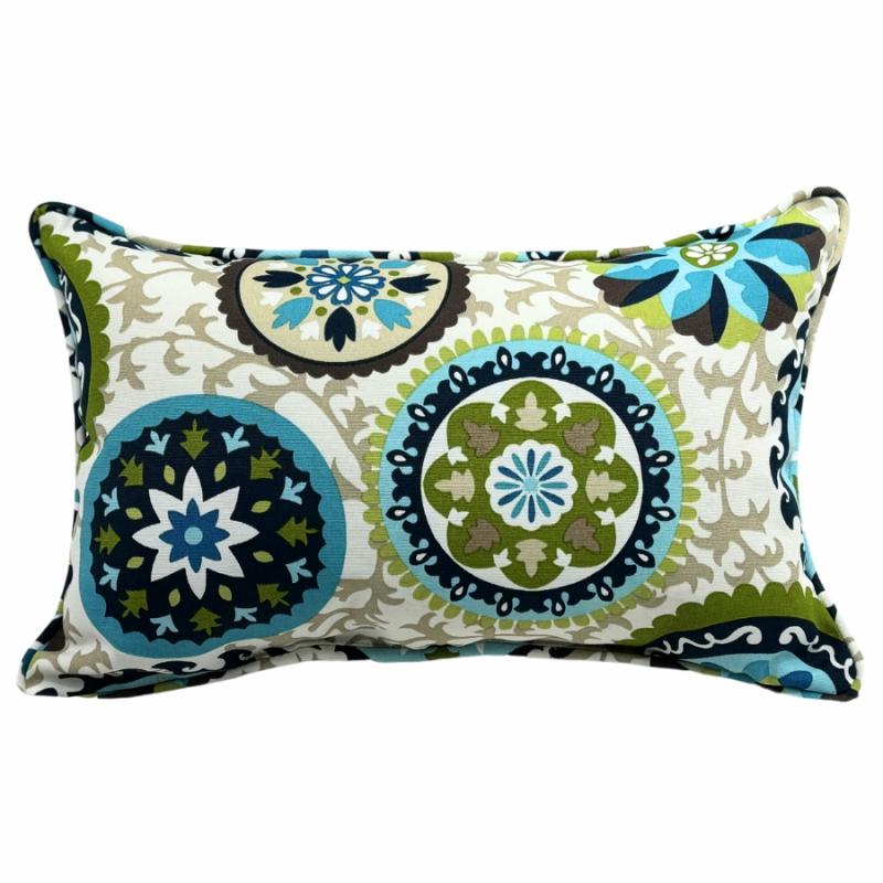 Outdoor Pillows |   13" X 20" Suzani Aqua Outdoor Pillow Outdoor Living Outdoor Pillows