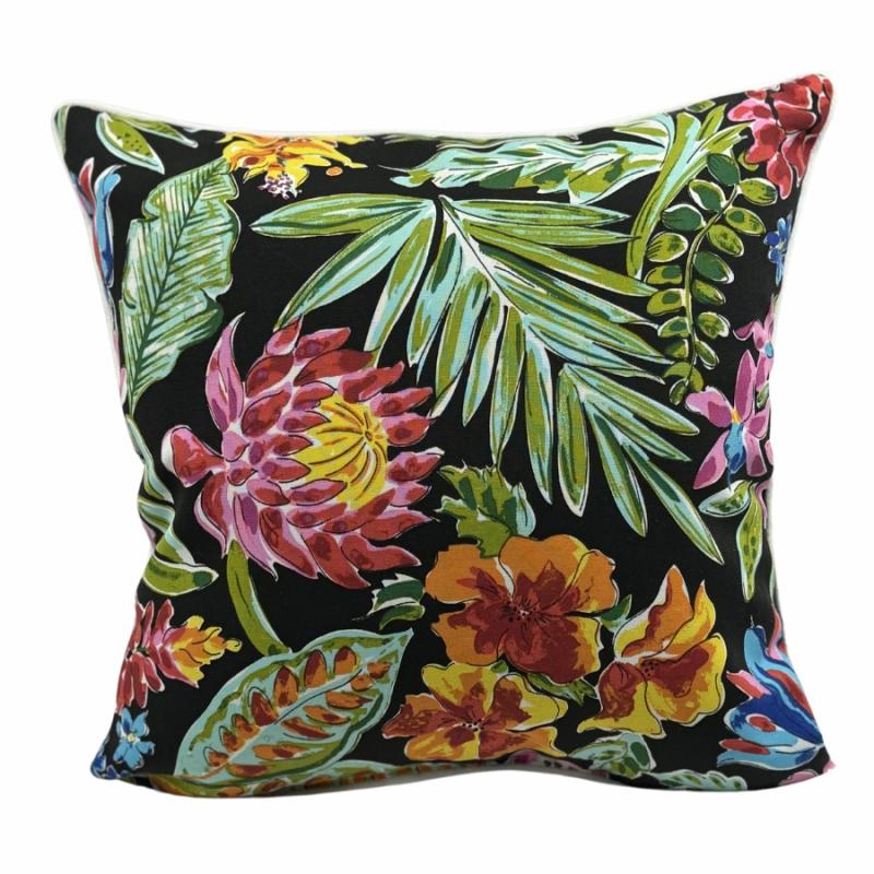 Outdoor Pillows |   20" Paradise Island On Black Outdoor Pillow Outdoor Living Outdoor Pillows