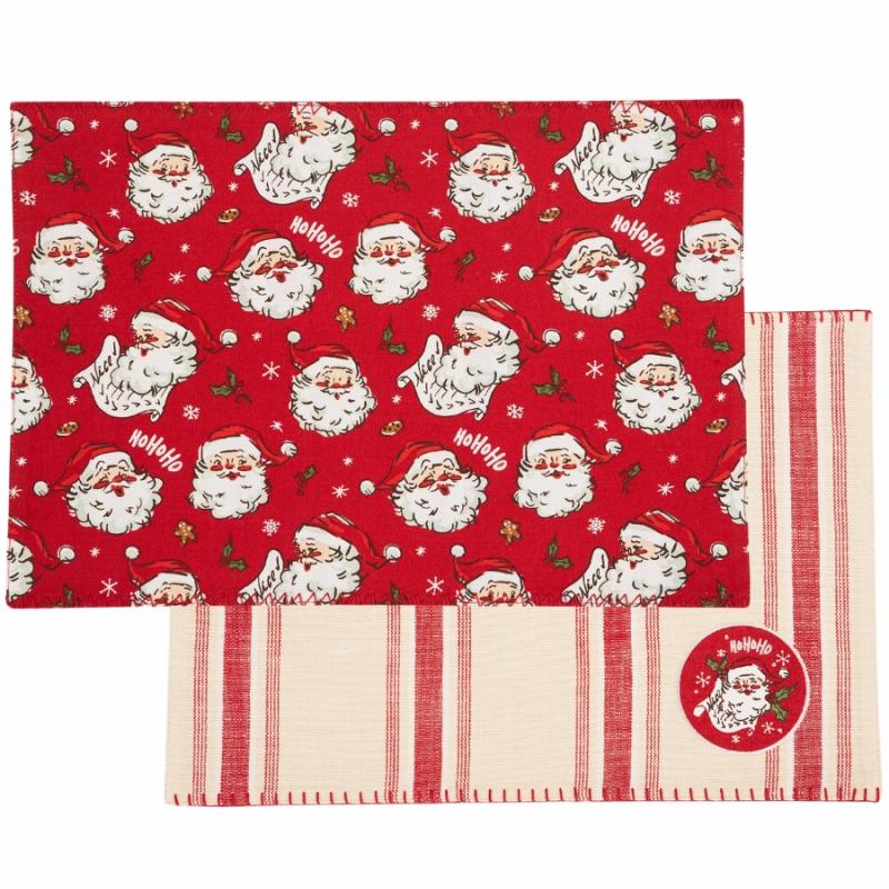 Placemats, Table Runners & Tablecloths |   Jolly Santa Embellished Dual Sided Placemat Linens Placemats, Table Runners & Tablecloths