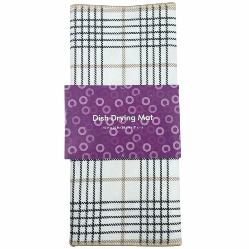 Pot Holders, Oven Mitts & Drying Mats |   Beige And Black Plaid Dish Drying Mat Linens Pot Holders, Oven Mitts & Drying Mats