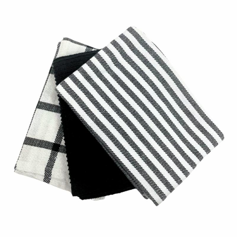 Pot Holders, Oven Mitts & Drying Mats |   Black Patterned Kitchen Towels – 3 Set Kitchen Towels, Dish Cloths & Aprons Kitchen Towels, Dish Cloths & Aprons