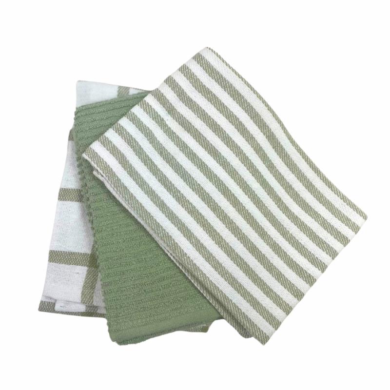 Pot Holders, Oven Mitts & Drying Mats |   Green Patterend Kitchen Towels – 3 Set Kitchen Towels, Dish Cloths & Aprons Kitchen Towels, Dish Cloths & Aprons