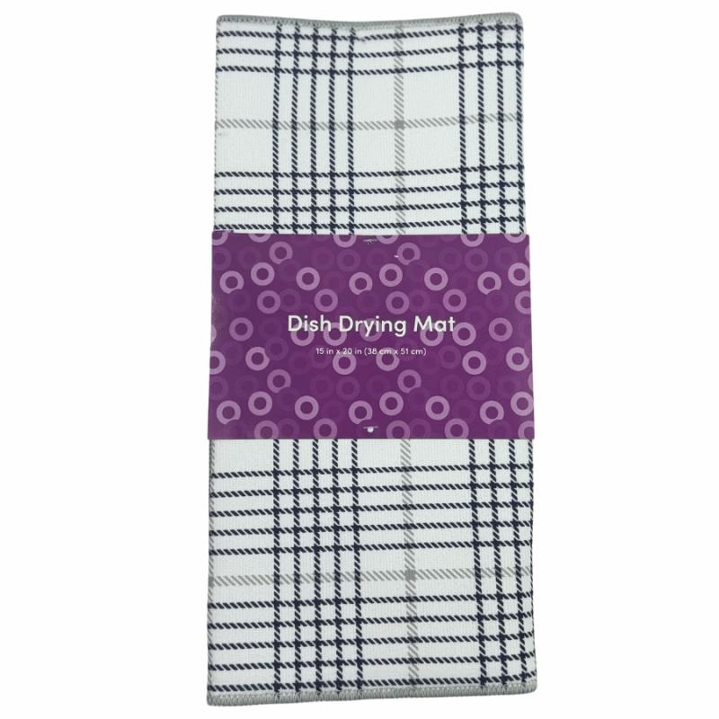 Pot Holders, Oven Mitts & Drying Mats |   Grey And Black Plaid Dish Drying Mat Linens Pot Holders, Oven Mitts & Drying Mats