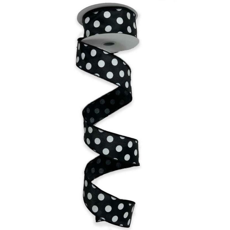 Satin Polka Dot Ribbon |   1.5" X 10Yd Black W/White Polka Dot Satin Ribbon Ribbon Satin Polka Dot Ribbon