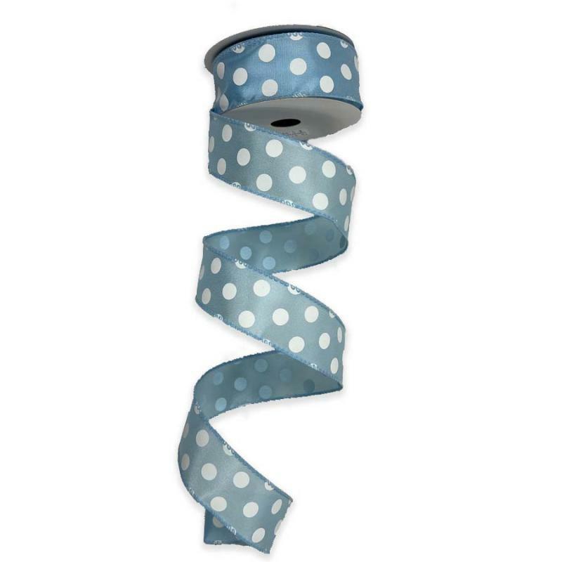 Satin Polka Dot Ribbon |   1.5" X 10Yd Blue W/White Polka Dot Satin Ribbon Ribbon Satin Polka Dot Ribbon