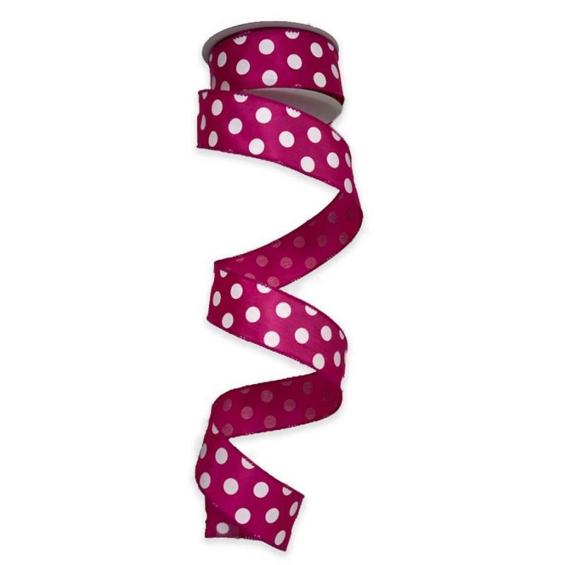 Satin Polka Dot Ribbon |   1.5" X 10Yd Fuchsia W/White Polka Dot Satin Ribbon Ribbon Satin Polka Dot Ribbon