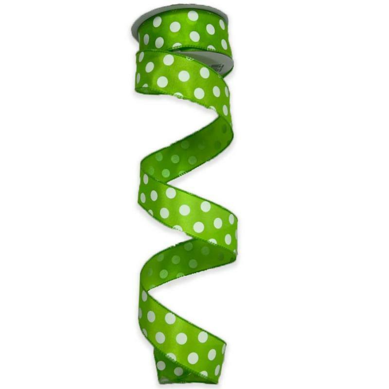 Satin Polka Dot Ribbon |   1.5" X 10Yd Lime W/White Polka Dot Satin Ribbon Ribbon Satin Polka Dot Ribbon