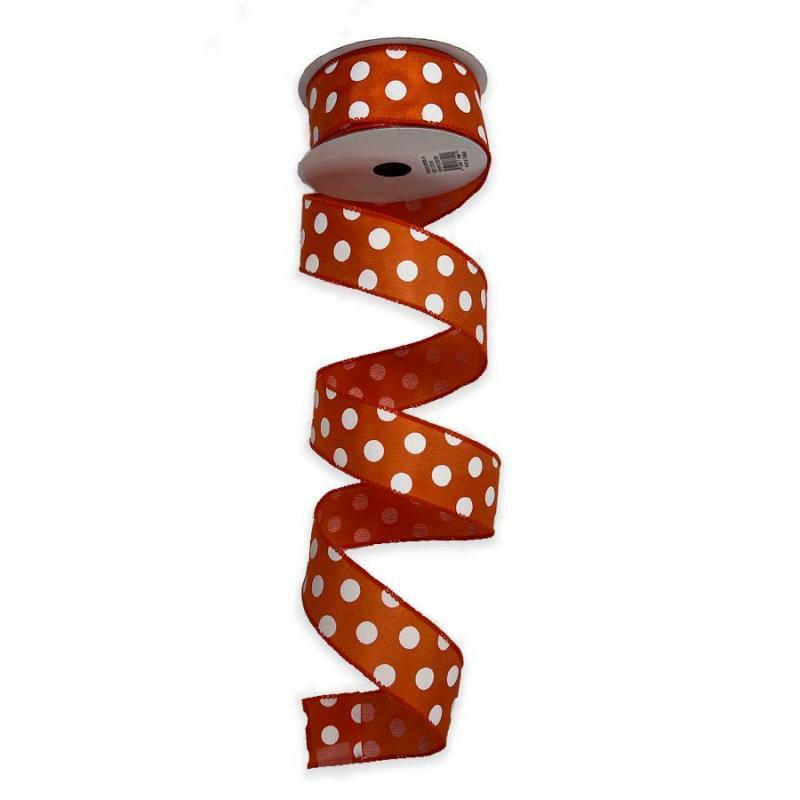 Satin Polka Dot Ribbon |   1.5" X 10Yd Orange W/White Polka Dot Satin Ribbon Ribbon Satin Polka Dot Ribbon