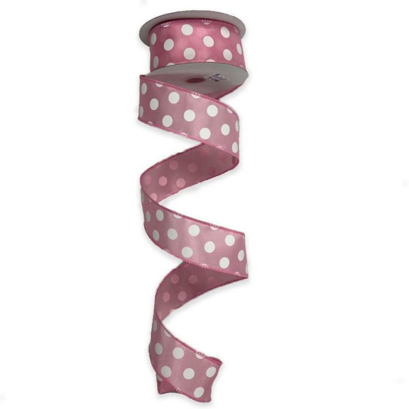 Satin Polka Dot Ribbon |   1.5" X 10Yd Pink W/White Polka Dot Satin Ribbon Ribbon Satin Polka Dot Ribbon