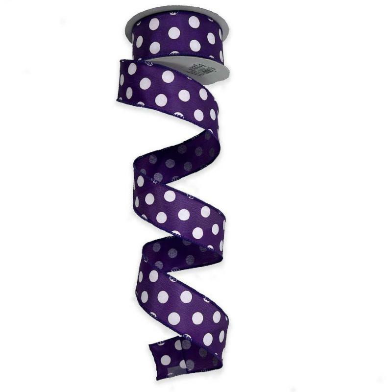 Satin Polka Dot Ribbon |   1.5" X 10Yd Purple W/White Polka Dot Satin Ribbon Ribbon Satin Polka Dot Ribbon