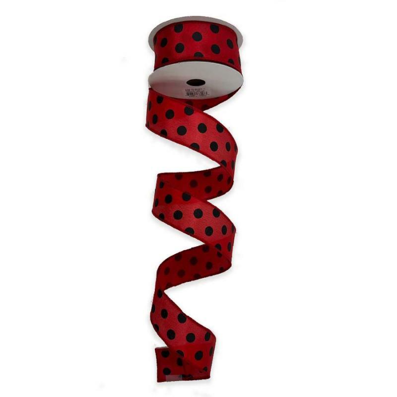 Satin Polka Dot Ribbon |   1.5" X 10Yd Red W/Black Polka Dot Satin Ribbon Ribbon Satin Polka Dot Ribbon