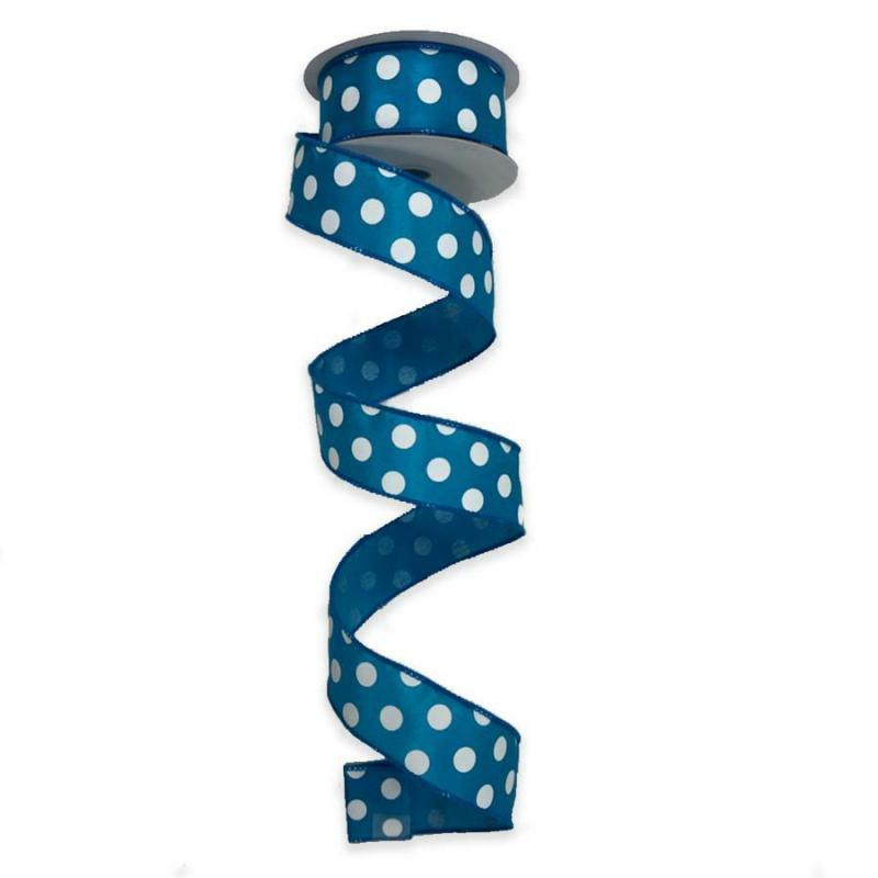 Satin Polka Dot Ribbon |   1.5" X 10Yd Turquoise W/White Polka Dot Satin Ribbon Ribbon Satin Polka Dot Ribbon