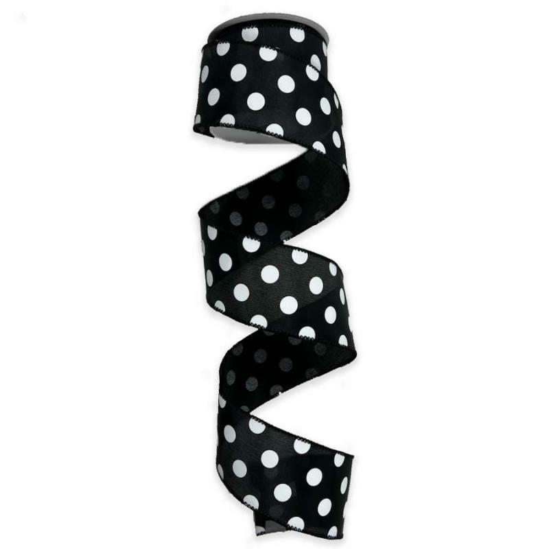 Satin Polka Dot Ribbon |   2.5" X 10Yd Black W/White Polka Dot Satin Ribbon Ribbon Satin Polka Dot Ribbon