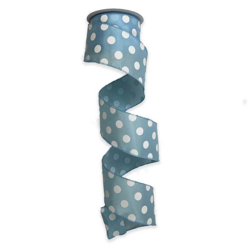 Satin Polka Dot Ribbon |   2.5" X 10Yd Blue W/White Polka Dot Satin Ribbon Ribbon Satin Polka Dot Ribbon