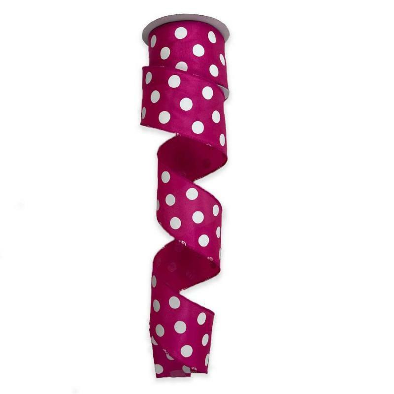 Satin Polka Dot Ribbon |   2.5" X 10Yd Fuchsia W/White Polka Dot Satin Ribbon Ribbon Satin Polka Dot Ribbon