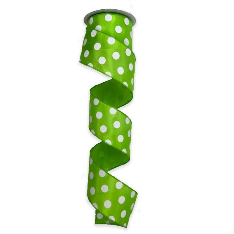 Satin Polka Dot Ribbon |   2.5" X 10Yd Lime W/White Polka Dot Satin Ribbon Ribbon Satin Polka Dot Ribbon