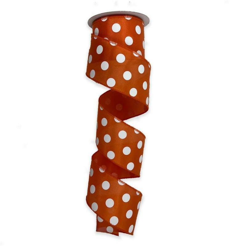 Satin Polka Dot Ribbon |   2.5" X 10Yd Orange W/White Polka Dot Satin Ribbon Ribbon Satin Polka Dot Ribbon